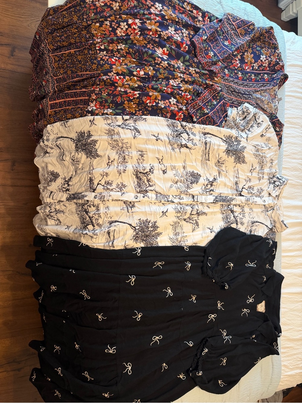 3-Piece Summer Dress Bundle - Floral, Toile, Black Bow